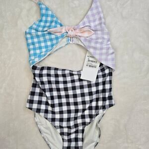 Nordstrom Gingham Print Cutout One-Piece Swimsuit size 12 Youth NWT